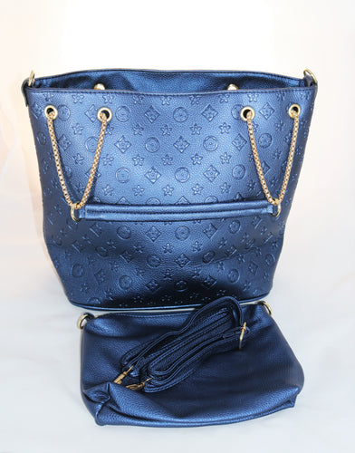 Embossed Lulu V Oversized Shopper Bag -METALLIC BLUE