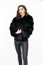 Faux Fur Stipe Boxy Cropped Jacket- Black
