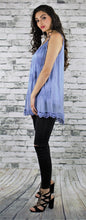 Embroidered Sleeveless Silk Top with Crochet detail - Blue