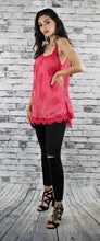 Embroidered Sleeveless Silk Top with Crochet detail - Coral