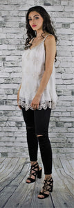 Embroidered Sleeveless Silk Top with Crochet detail - Cream