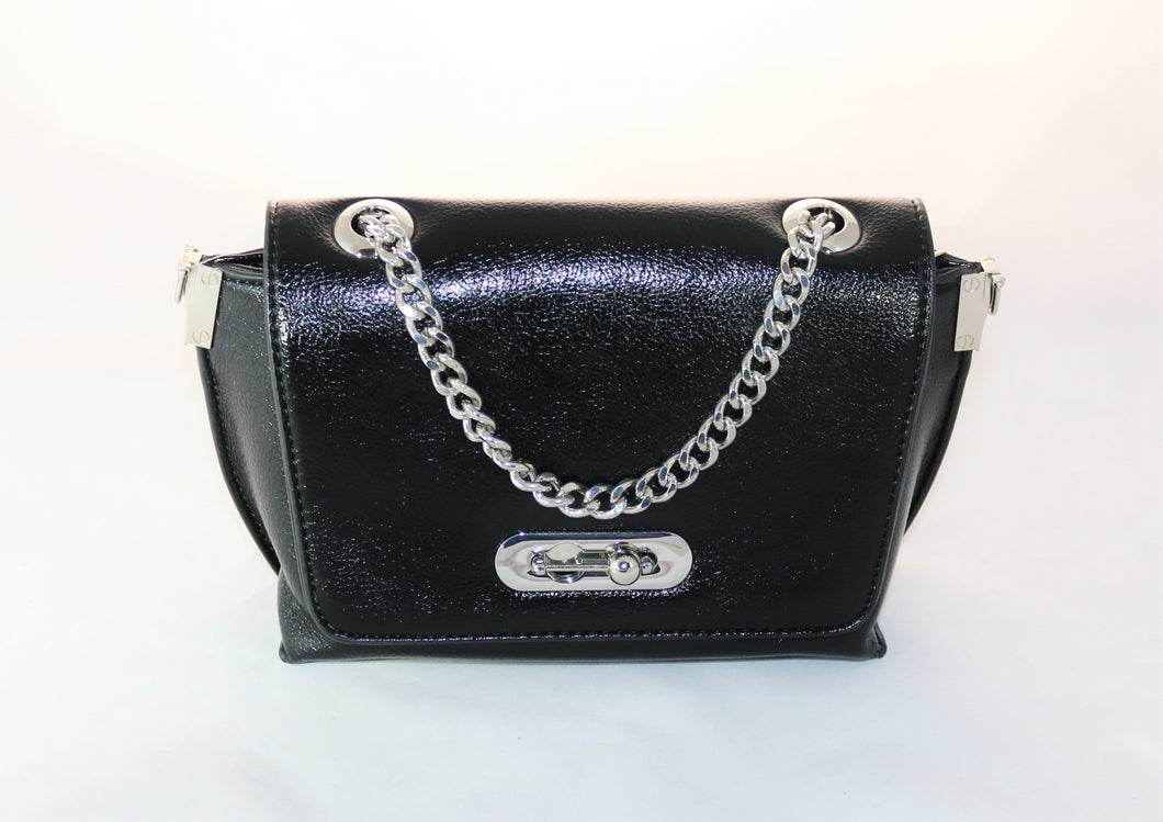 Black Small Handbag with a Chain Strap Silver Clasp