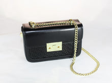 Mini Woven Shoulder bag with Chain Straps and Golden Clasp - BLACK