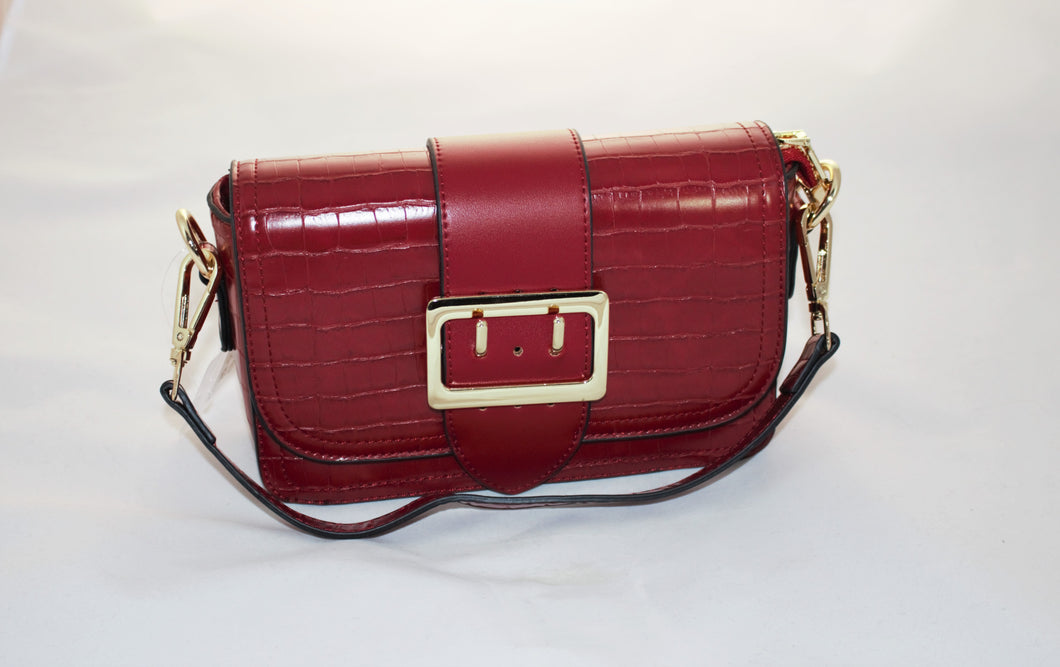 Mini Shoulder Bag with Large Buckle and a choice of Straps - RED